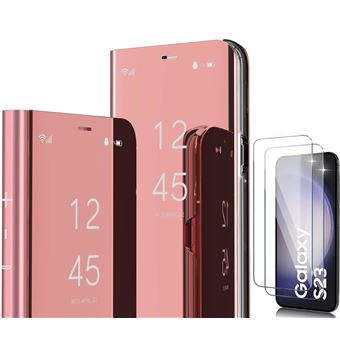 Coque Folio Rabat Miroir Pour Samsung Galaxy S23 Couleur Rose + 2 Verres Trempe Protection Ecran Little Boutik© - 1