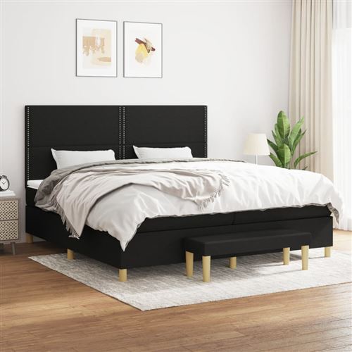 vidaXL Sommier à lattes de lit avec matelas Noir 200x200 cm Tissu3137103