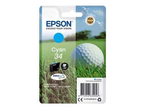 Epson 34 - 4.2 ml - cyan - original - cartouche d'encre - pour WorkForce Pro WF-3720, WF-3720DWF, WF-3725DWF