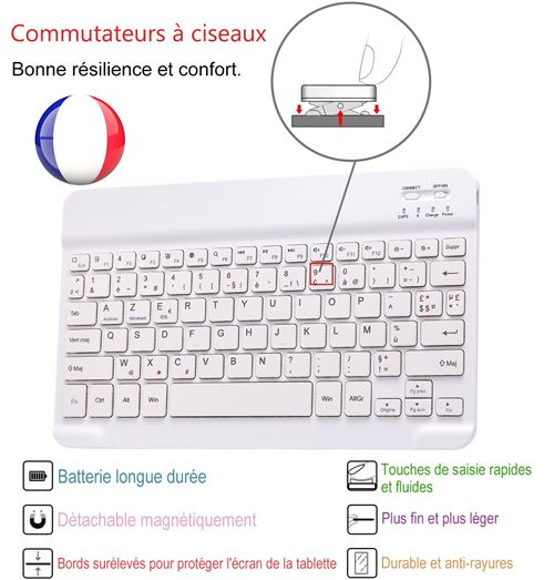 Clavier pour tablette GENERIQUE Étui HSMY avec Clavier Français AZERTY  Bluetooth pour iPad Pro 11 2018 - Noir&Blanc