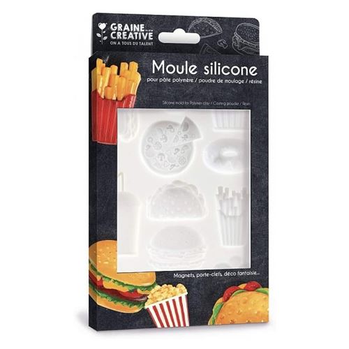 Moule en silicone pour pâte polymère - Junk Food - 20 x 13 cm - Graine Créative