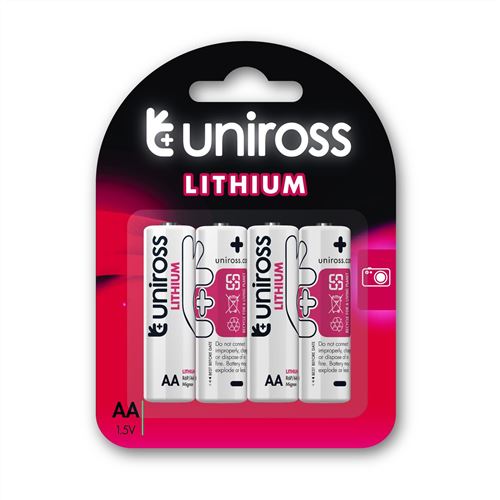UNIROSS Pack de 4 Piles Lithium AA-FR6, L91 IEC-FR14505 1,5V
