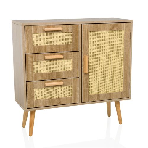 Buffet / commode STRYN 80x30x78 cm 3 tiroirs 1 porte marron clair hjh LIVING