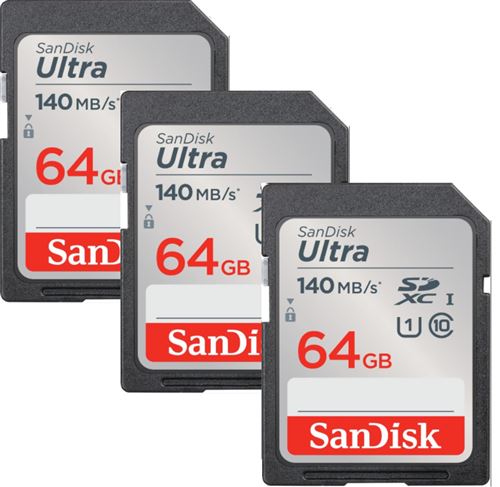 3PCS SanDisk Ultra SDXC UHS-I U1 64 Go 140 Mo/s Full HD vidéo Carte SDXC appareil photo caméra