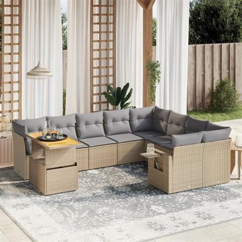 Non Communiqué Beige Vidaxl Salon De Jardin Avec Coussins 10 Pcs, Canapés De Terrasse, Ensemble De Meubles De Patio, Mobilier D'extérieur, 3271920