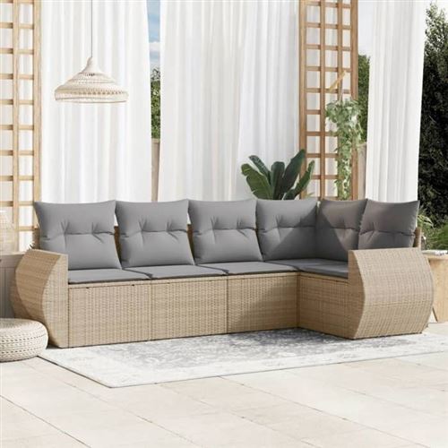 Vidaxl Beige Salon De Jardin - 5 Pièces - Résine Tressée - Coussins - Image 2