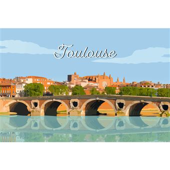 Tableau sur toile illustration pont neuf Toulouse 30x45 cm CEANOTHE Décoration Murale Art Décoratif Muraux Peinture Imprimée en HD Salon Chambre Bureau Fabriqué en France - 1