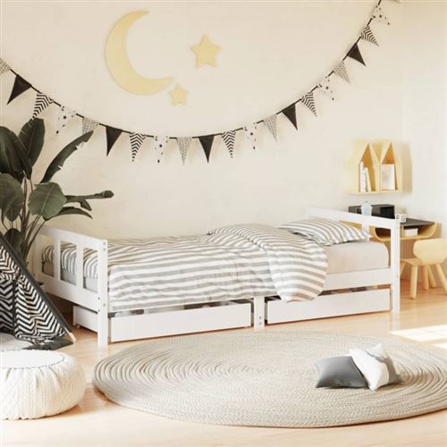 vidaXL Cadre de lit d'enfants tiroirs blanc 90x190 cm bois pin massif
