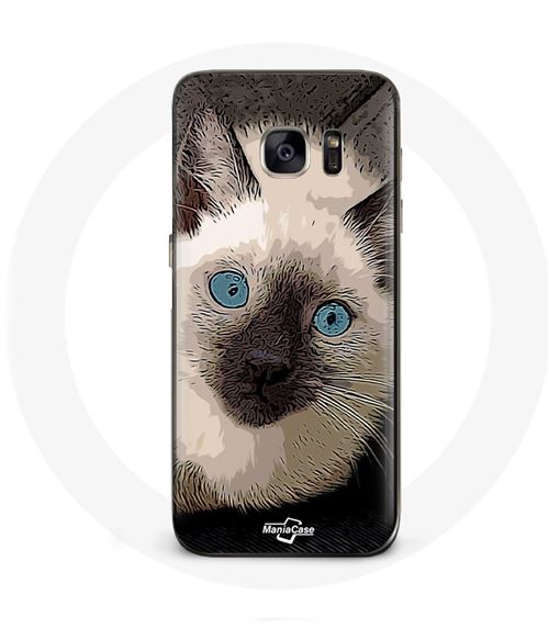 Coque Samsung Galaxy S7 Chat Siamois Noir et blanc aux Yeux Bleus Maniacase