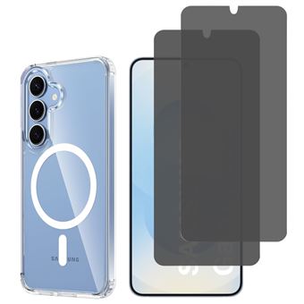 Coque avec Cercle magnétique pour Samsung Galaxy S25 et 2 Verres Trempé Noir Anti Espion Vitre Protection Ecran Phonillico® - 1