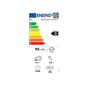 Lave-vaisselle 60cm 14 couverts 44db tout intégrable Beko KBDIN165E2