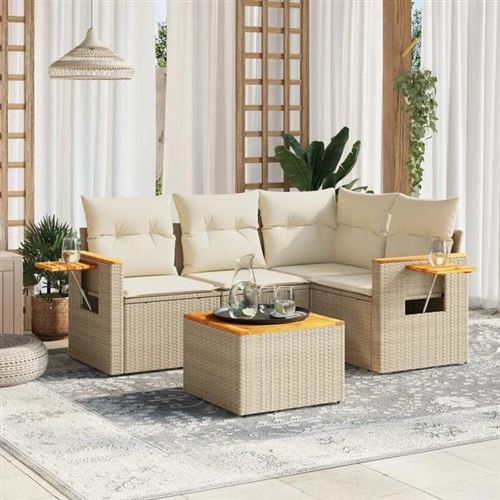 Non Communiqué Beige Salon De Jardin Modulable Vidaxl 5 Pieces Rotin 62 X 62 X 69 Cm