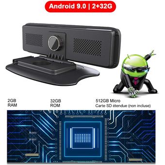 Dashcam 4G - Rétroviseur Voiture Avec Écran Tactile 10 pouces équipé de  System Android + GPS + Wifi + Support Carte SIM + Bluetooth + Surveillance  En