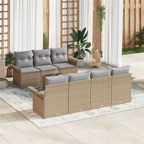 Non Communiqué Beige Ensemble De Canapé De Jardin 8 Pièces Avec Coussins Poly Rotin