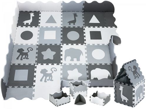 Moby-System Tapis de Puzzle en Mousse EVA pour Bébé 150 x 150 x 1 cm - Grand Tapis de Jeu avec Rebord sans Odeur & Polluants - Gris