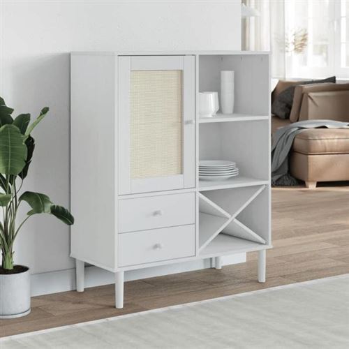 Non Communiqué Blanc Vidaxl Buffet Senja Aspect Rotin 90X40x112cm Bois Massif De Pin 358053