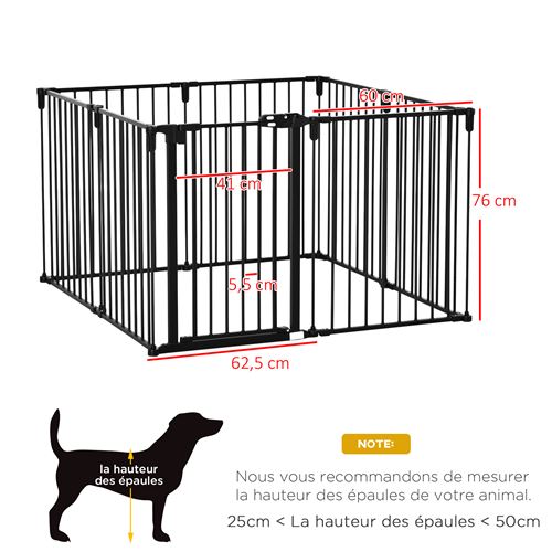 Barrière de sécurité parc enclos chien modulable pliable avec porte noir