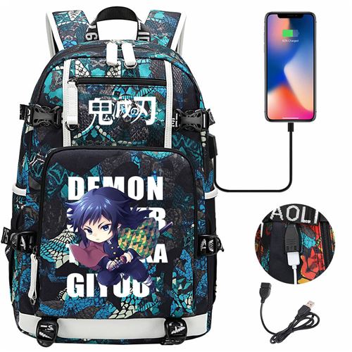 Sac à dos college Demon Slayer Giyū Tomioka avec port de chargement 47*15*30cm #DMS014