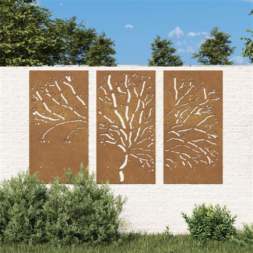 VidaXL Décorations murales jardin 3 pcs 105x55 cm design d'arbre acier