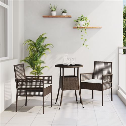 Non Communiqué Marron Ensemble De Salle À Manger De Jardin 3 Pièces Poly Rattan
