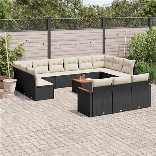 VIDAXL  Salon De Jardin Avec Coussins 14 Pcs Noir R&eacute;sine Tress&eacute;e