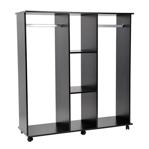 Armoire penderie meuble de rangement en panneau de particule mobile avec 6 roulettes sans porte 120x40x128cm noir