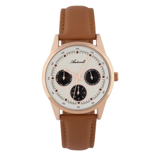 Montre Homme Antoneli à Quartz Cadran Blanc 35mm Et Bracelet Rose Gold En Cuir ANTS18073