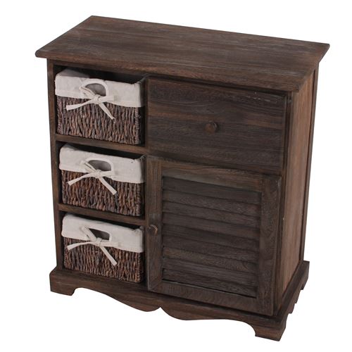 Commode avec 3 paniers 1 tiroir, 60x30x63cm shabby vintage marron