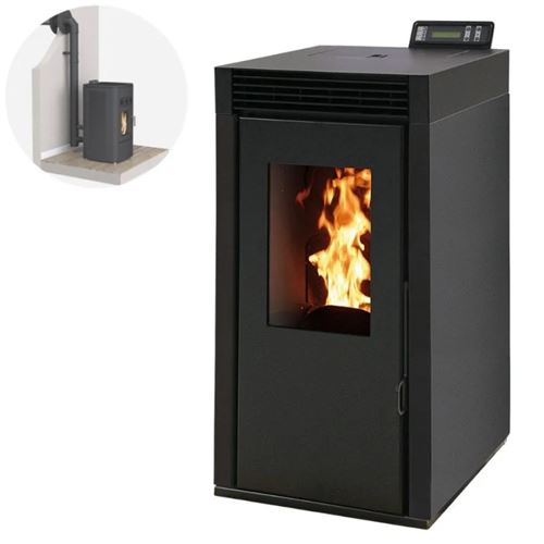 Pack Po&ecirc;le &agrave; granules MARINA 6KW Etanche + Kit Conduit Ventouse - Noir