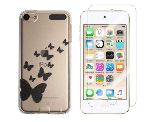 Novago Compatible avec iPod Touch 5, Touch 6 Coque Gel imprimée Solide résistante +1 Verre en Verre trempé Transparent résistant (Papillons)