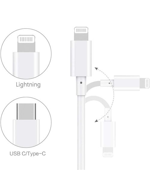 Chargeur Rapide USB-C + Câble 2 Mètre pour iPhone 14 Pro Max 14 Plus - Blanc