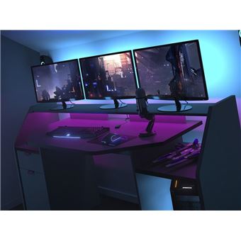 Bureau gamer LEDs - 1 étagère modulable, 4 niches - Coloris