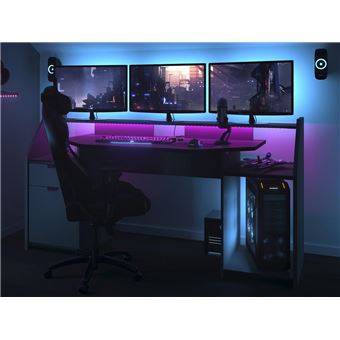 Bureau gamer MOBA - Avec rangements - LEDs - Gris - Achat & prix