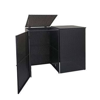 Cache-poubelle 3 Bacs HWC-E25 - En Polyrotin Gris - Pour Poubelles Jusqu'à 120L - Dimensions 110x195x66 Cm