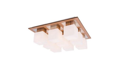 HOMEMANIA Lampe de Plafond Argos - Plafonnier - Murale - Chêne, Blanc in Bois, Verre Opale, 60 x 60 x 20 cm, 9 x E27, Max 15 W