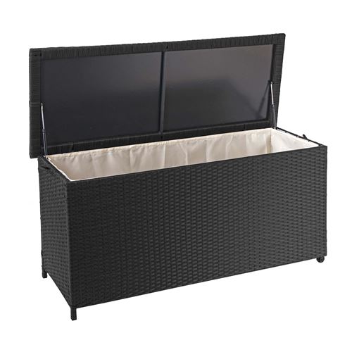 Coffre à coussins en polyrotin, HWC-D88, coffre jardin ~ Premium noir, 63x135x52 cm, 320l