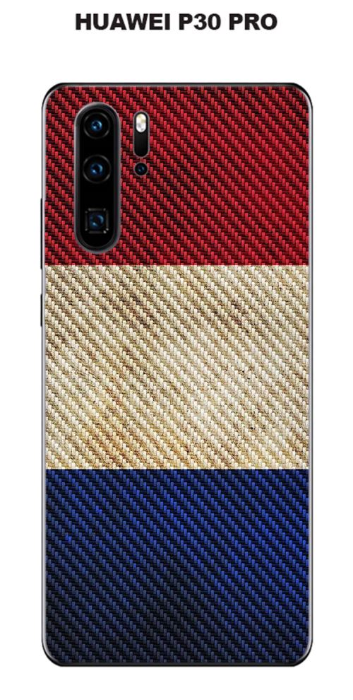Coque Huawei P30 PRO design Drapeau France vintage effet Carbone