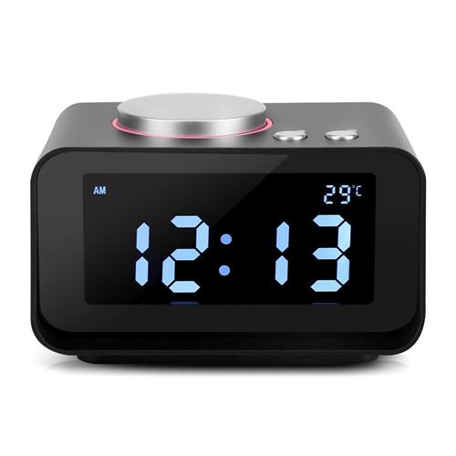 Radio-réveil LCD numérique avec fonction haut-parleur et deux ports de chargement USB