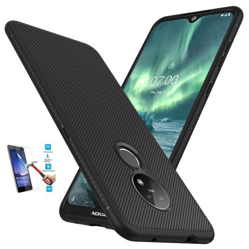 Coque Pour Nokia 6.2 / 7.2 Tpu Noir Avec Film Verre Trempé Housse Etui En Silicone Gel Souple hfs-house®