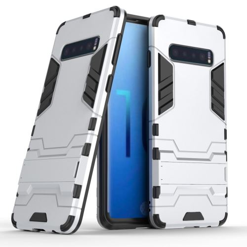 Coque en TPU cool guard kickstand hybride argent pour votre Samsung Galaxy S10
