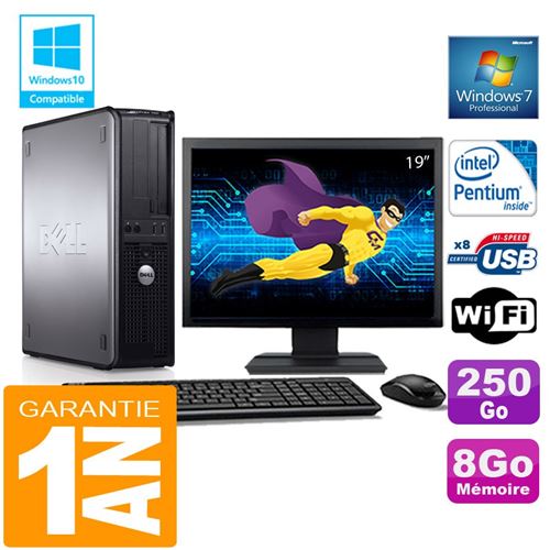 PC Dell 780 Dt Intel E5300 Ram 8Go Disque 250 Go WiFi W7 Ecran 19'