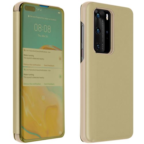 Housse pour Huawei P40 Pro Clapet translucide Design Miroir Support Vidéo doré