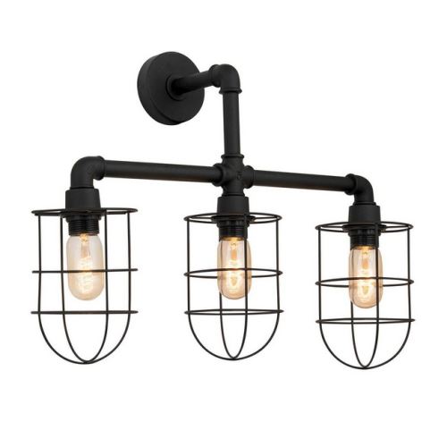 HOMEMANIA Lampe Murale Metal Applique - Noir en Métal, 60 x 18 x 45 cm, 3 x E27, 40W