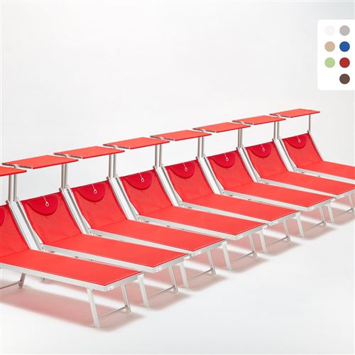 Bain de soleil chaises longue transats Lits de plage piscine aluminium jardin Santorini 20 pcs, Couleur: Rouge