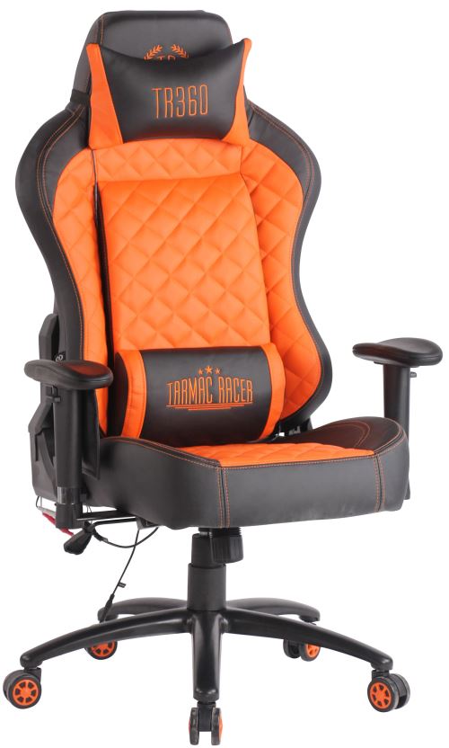 Fauteuil de bureau / Chaise Gaming Rapid XM en Similicuir Assise chauffante et Fonction de Massage- Couleur Noir/Orange