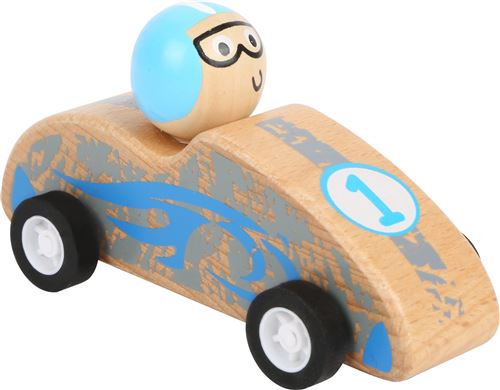 Small Foot voiture de course en bois blanc/bleu 10 x 4,5 cm