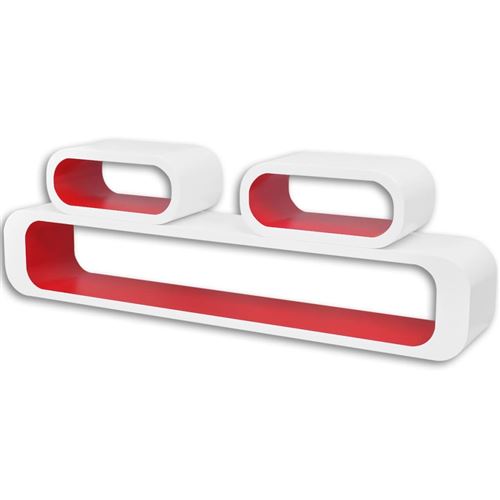 Wandplanken kubus MDF zwevend voor boeken/dvd 3 st wit-rood