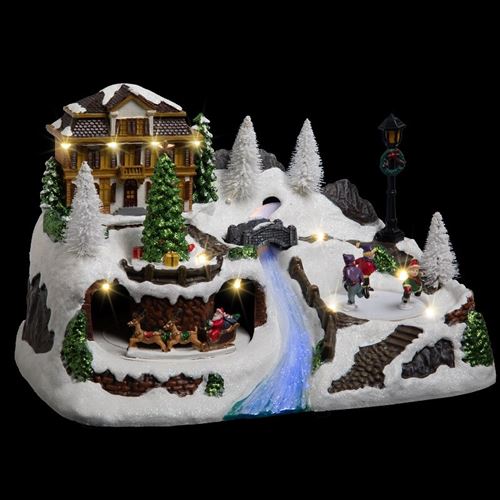 Déco Noël hôtel en ville piles lumineux animé - Multicolore