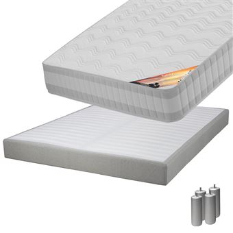 Pack Matelas 160x200 + Sommier Tapissier Démontable 2x20 Lattes Lin + Pieds Argent 15cm - TAHITI - ALTOBUY - 1