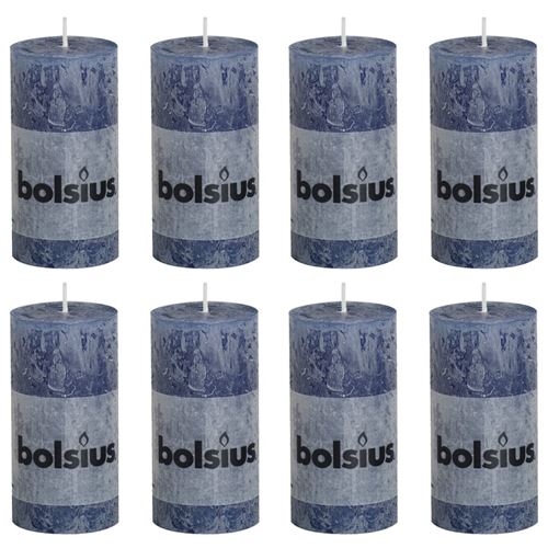 Bolsius Bougies pilier rustiques 8 pcs 100x50 mm Bleu foncé